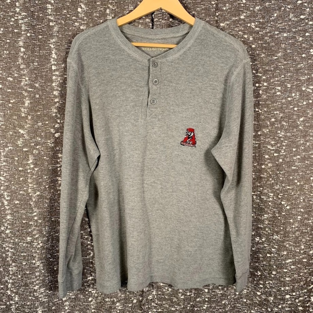 Alabama Crimson Tide Gray Henley Long Sleeve Shirt Tuskwear Men's Large